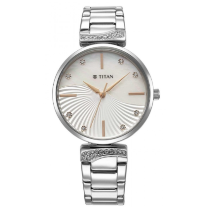 Titan Purple Style Up 95237SM01 Mother Of Pearl Dial Stainless Steel Strap Women Watch 